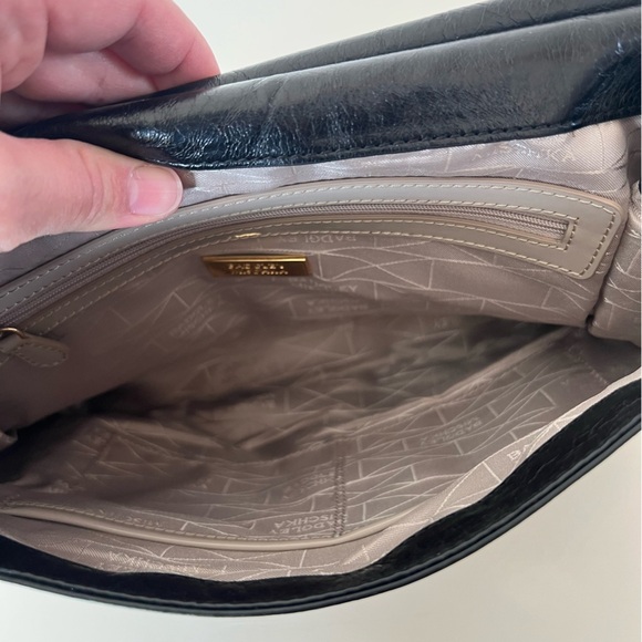 Badgley Mischka Black Patent Leather Calf Hair Gold Hardware Hand Bag - Picture 11 of 13